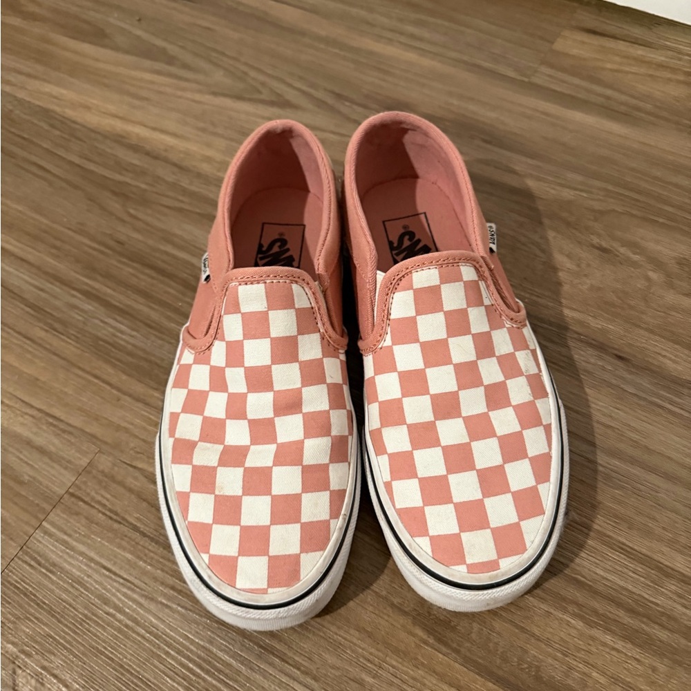 Vans Pink and White Checkered Slip-Ons
